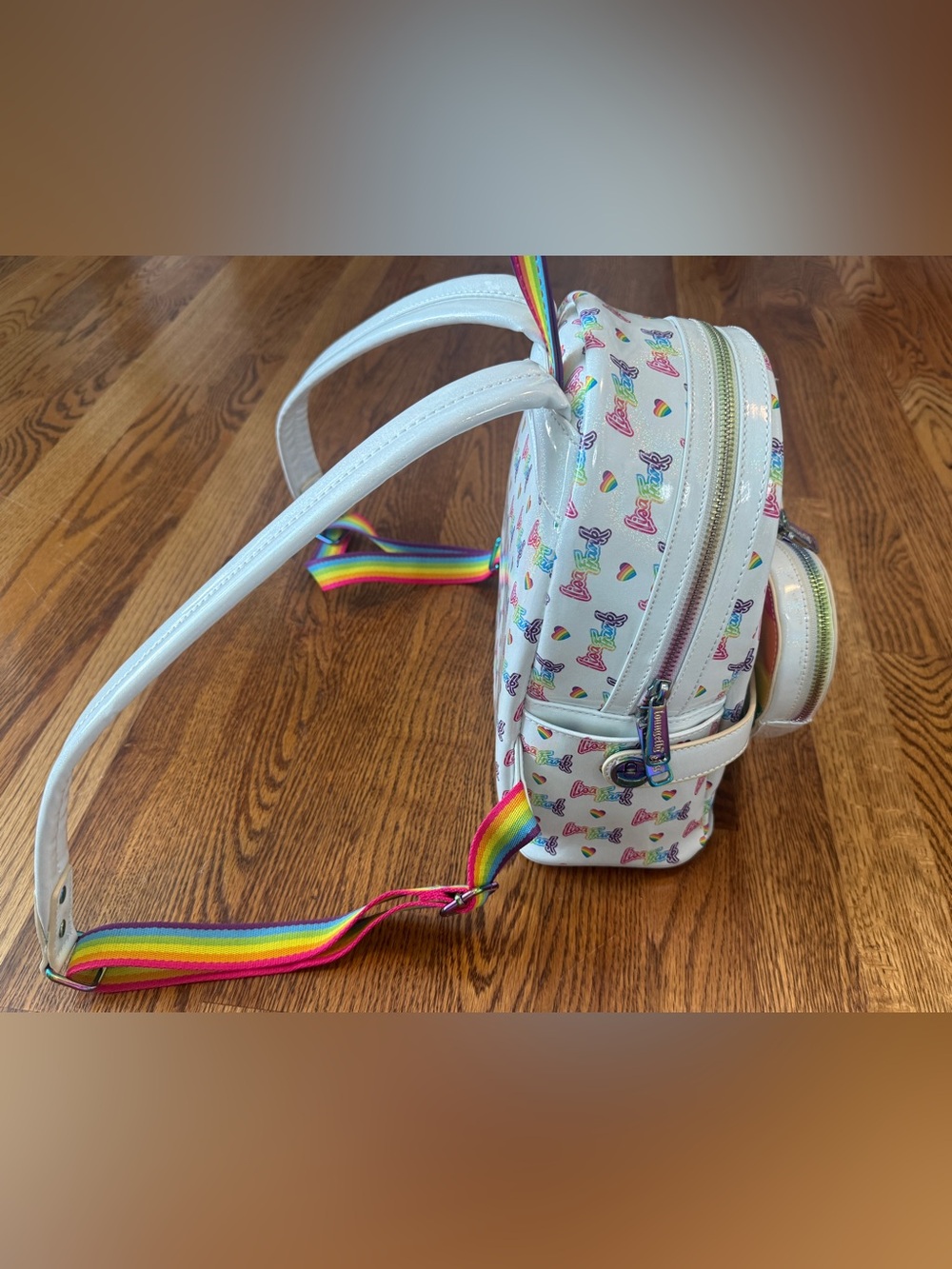 Loungefly x Lisa Frank Logo Heart Mini Backpack w/ Detachable Heart Waist Bag - Picture 9 of 16